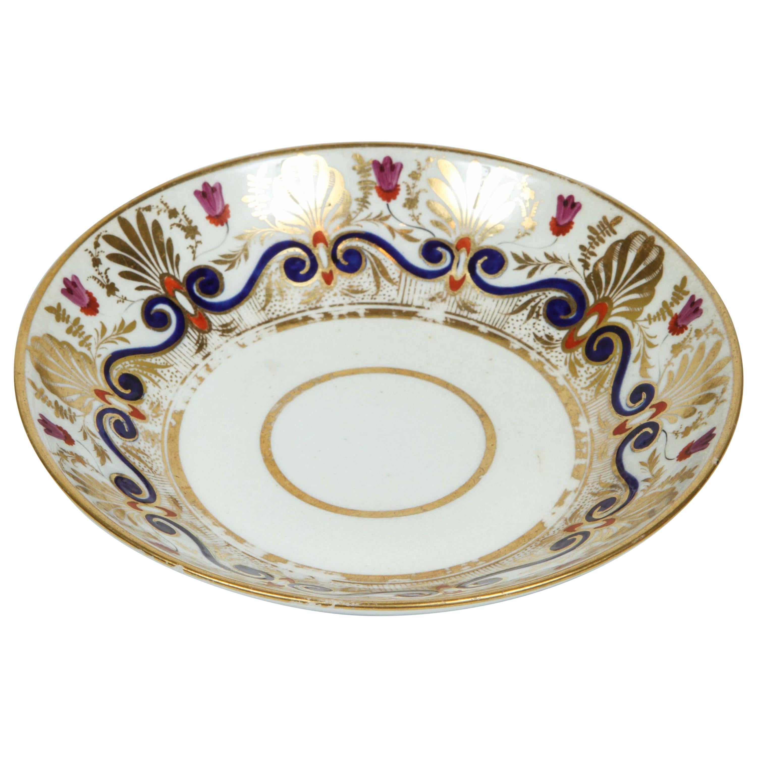 English Derby Saucer with Gilt and Polychrome Decoration, circa 1815 For Sale