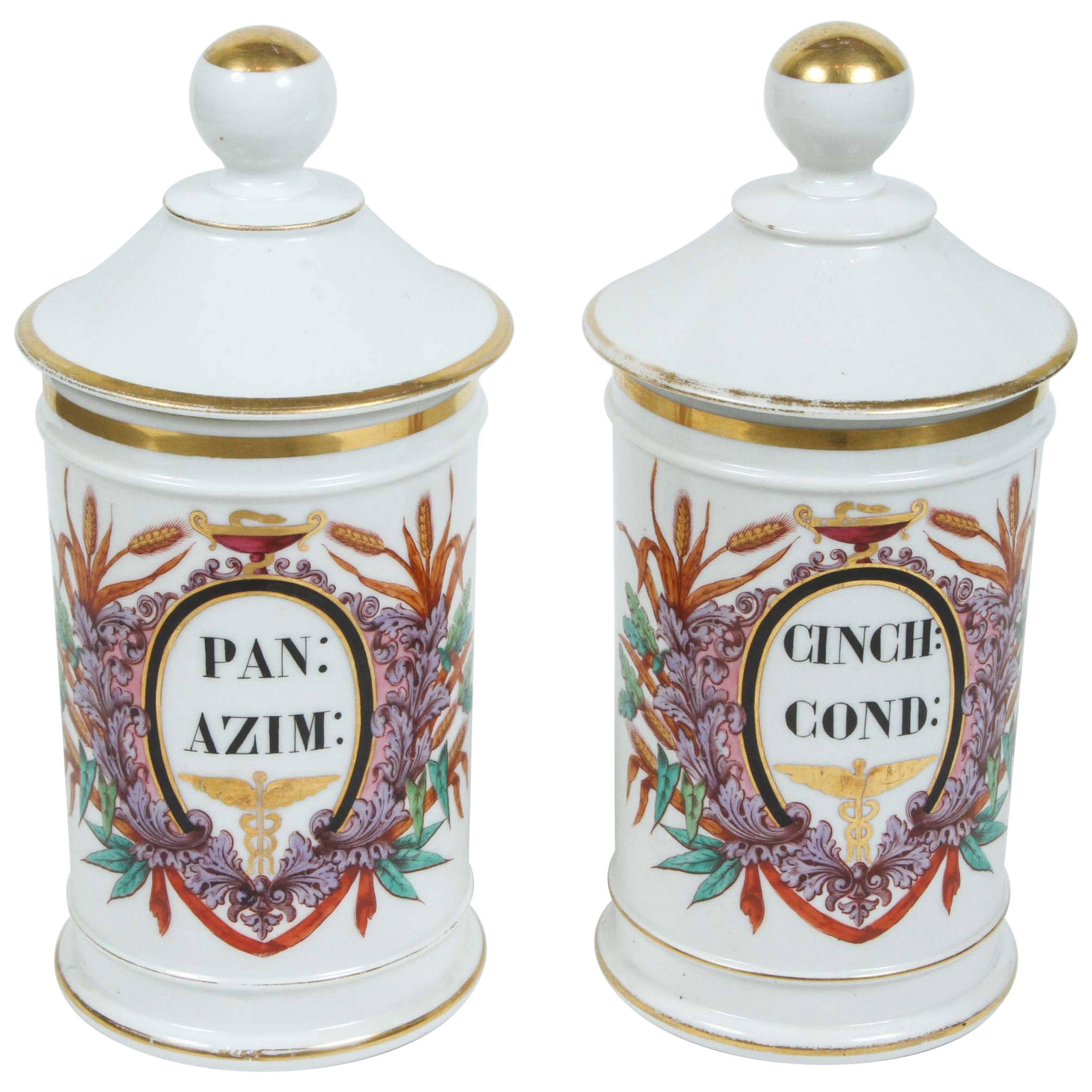Pair of Paris Porcelain Apothecary Jars, 19th Century
