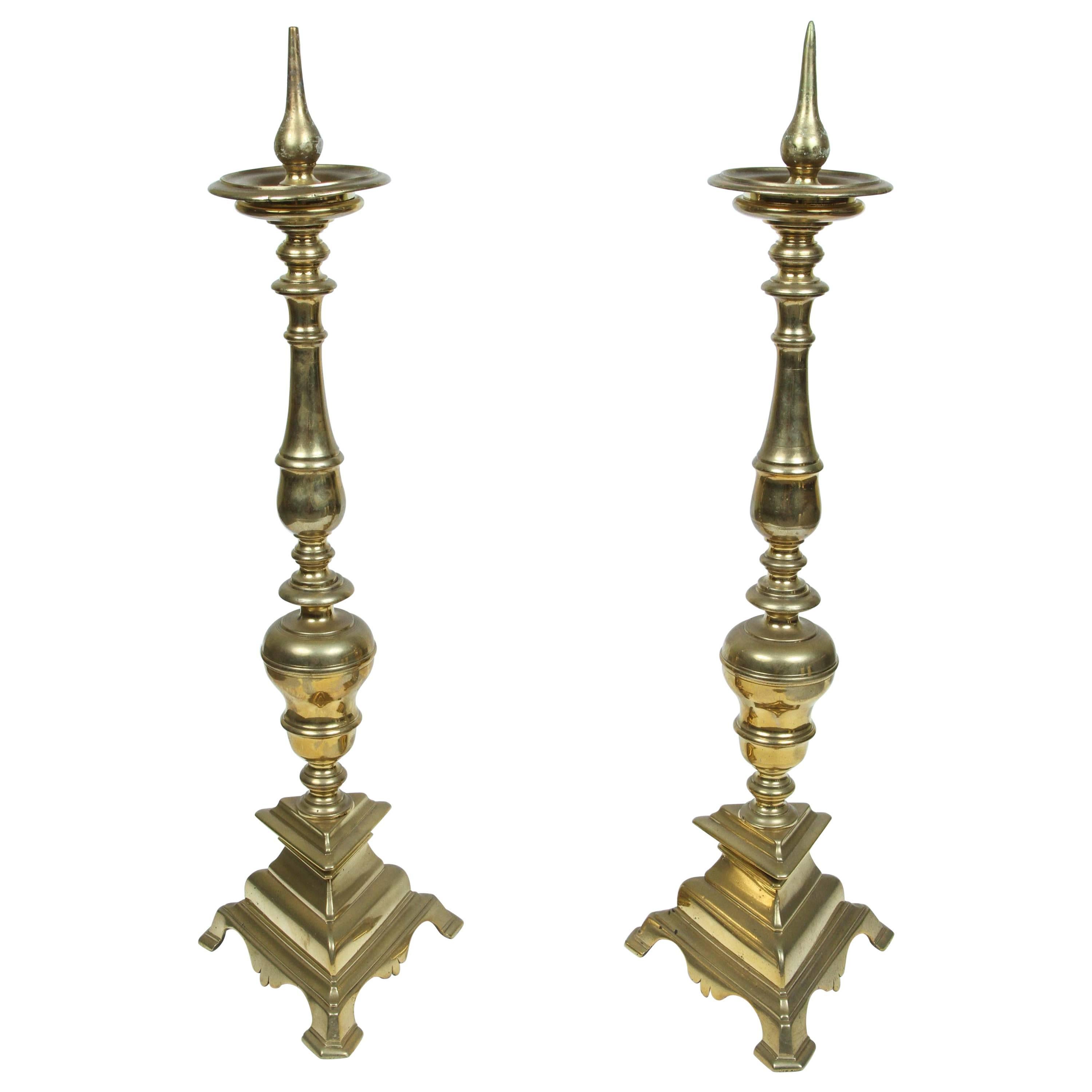 Pair of 18th Century Italian Brass Prickets Sticks from Estate of Bob Hope For Sale