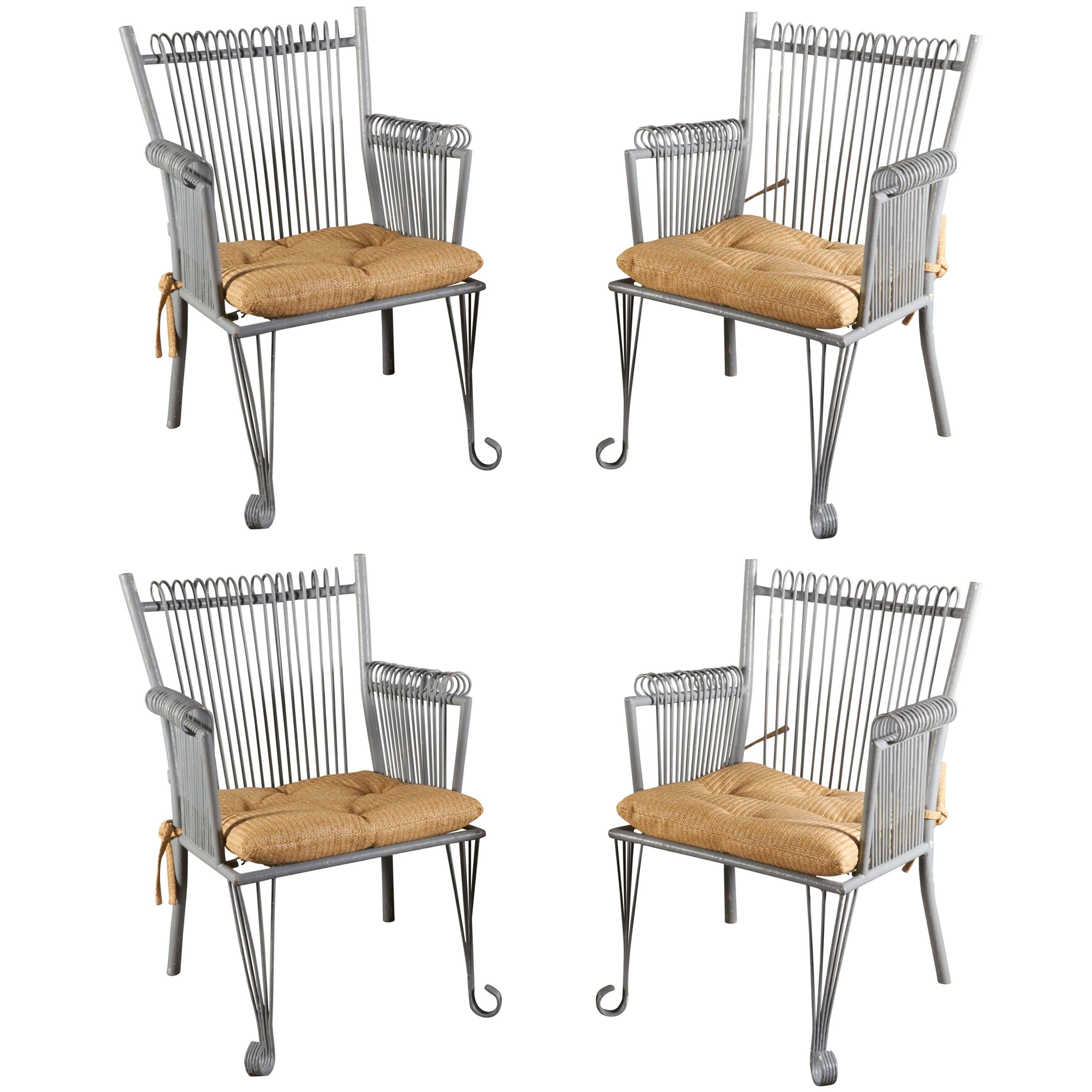 Set of Four French Metal Armchairs