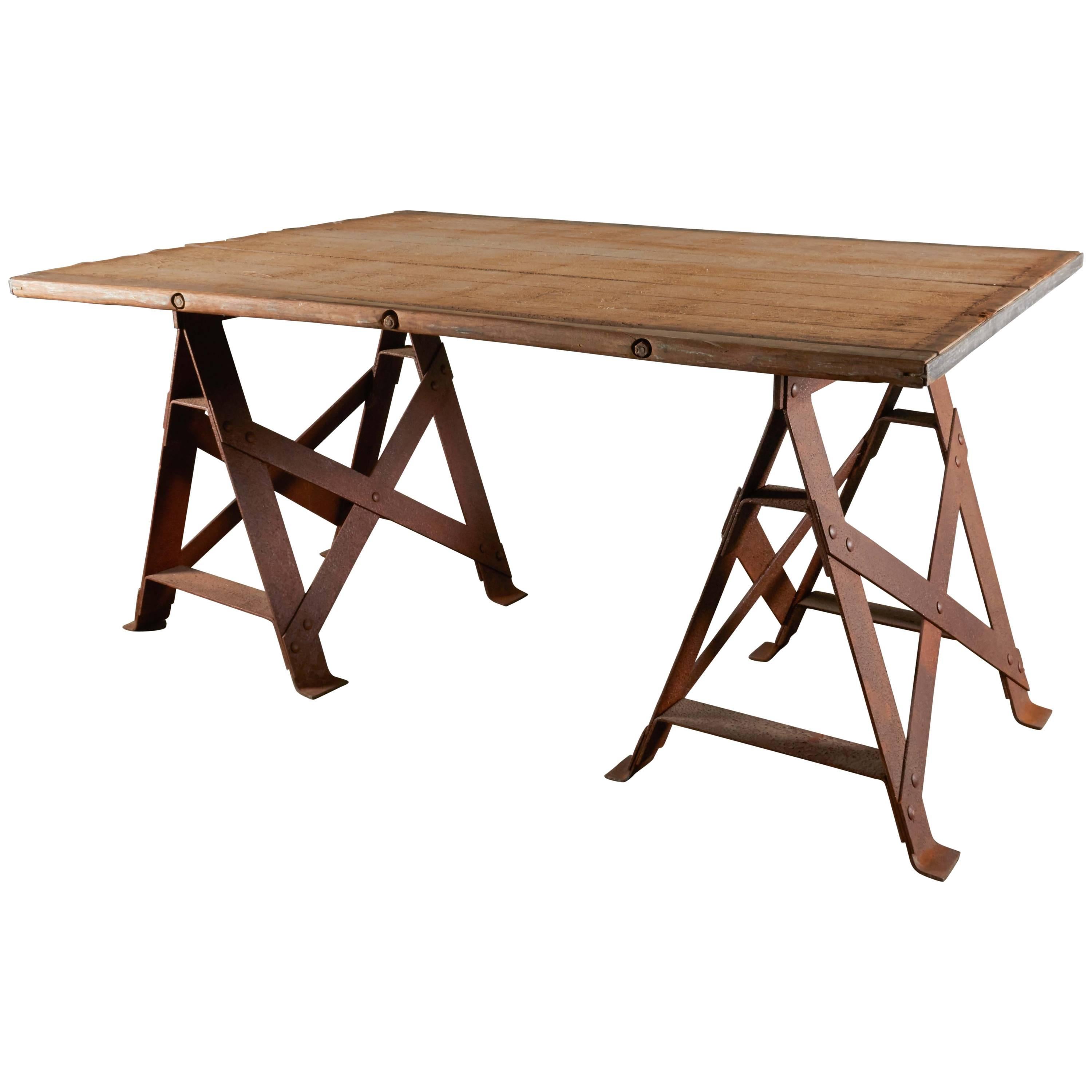 Industrial Trestle Table For Sale