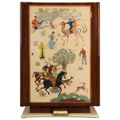 Persian Hunting Scene Painted, Parcel Gilt, and Indian Rosewood Cabinet