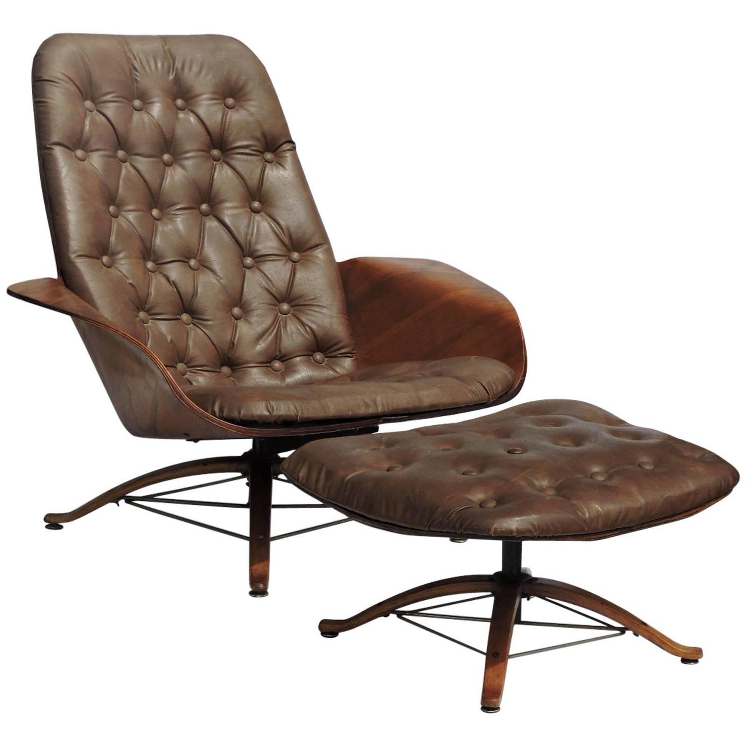 Bentwood Lounge Chair and Ottoman by Mulhauser for Plycraft at