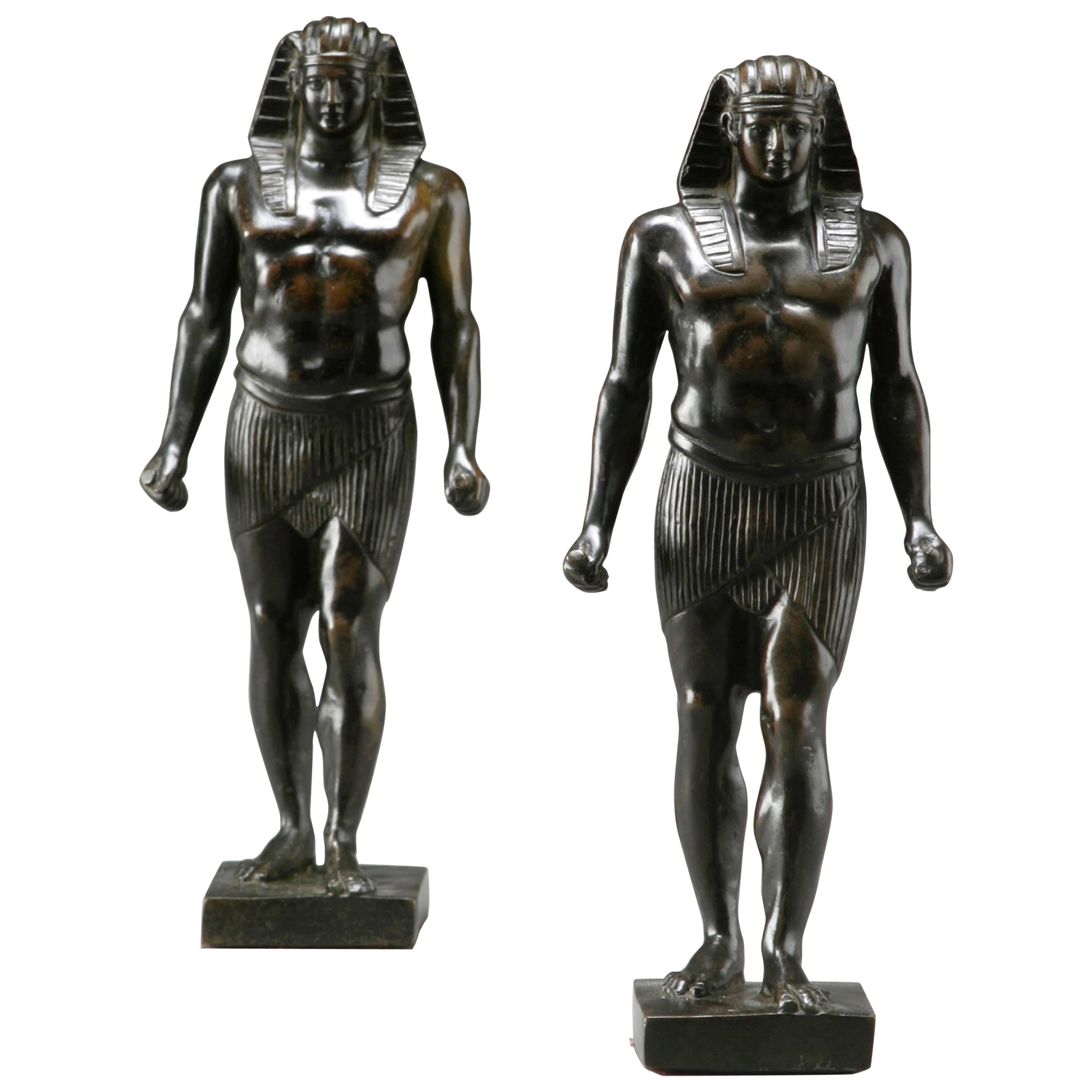 Pair of Patinated Bronze Small Statues of Antinous For Sale