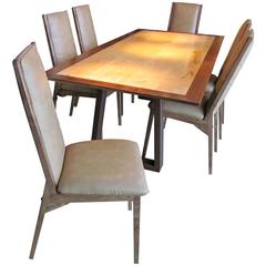 Custom-Made Mid-Century Style Dining Table and Six Chairs