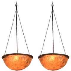 Antique Pair of Hide Measuring Baskets Mounted as Lanterns, African, UL Wired