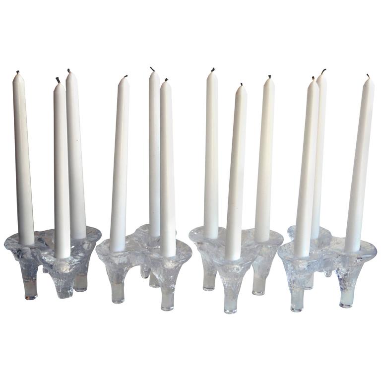 Blenko Glass Ice Floe Candle Holders Set For Sale at 1stdibs