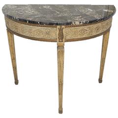 Wonderful French Carved Floral & Filigree Gilt Demilune Console Table Marble Top