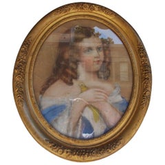 American Oval Pastel of Young Lady Grasping Dove, Cola, SC. Circa 1865