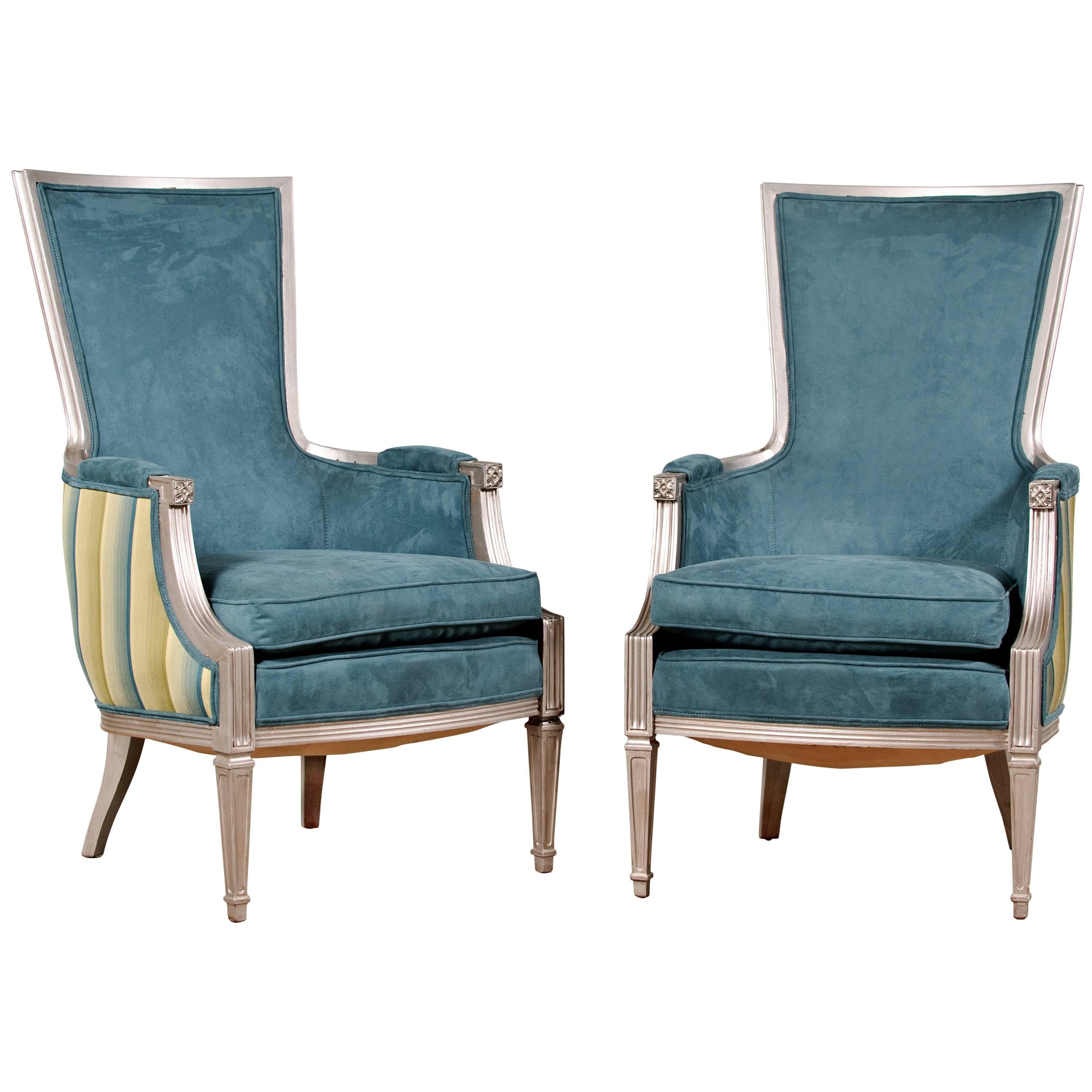 Vintage Neoclassic Chairs in Aqua and Faux Silverleaf