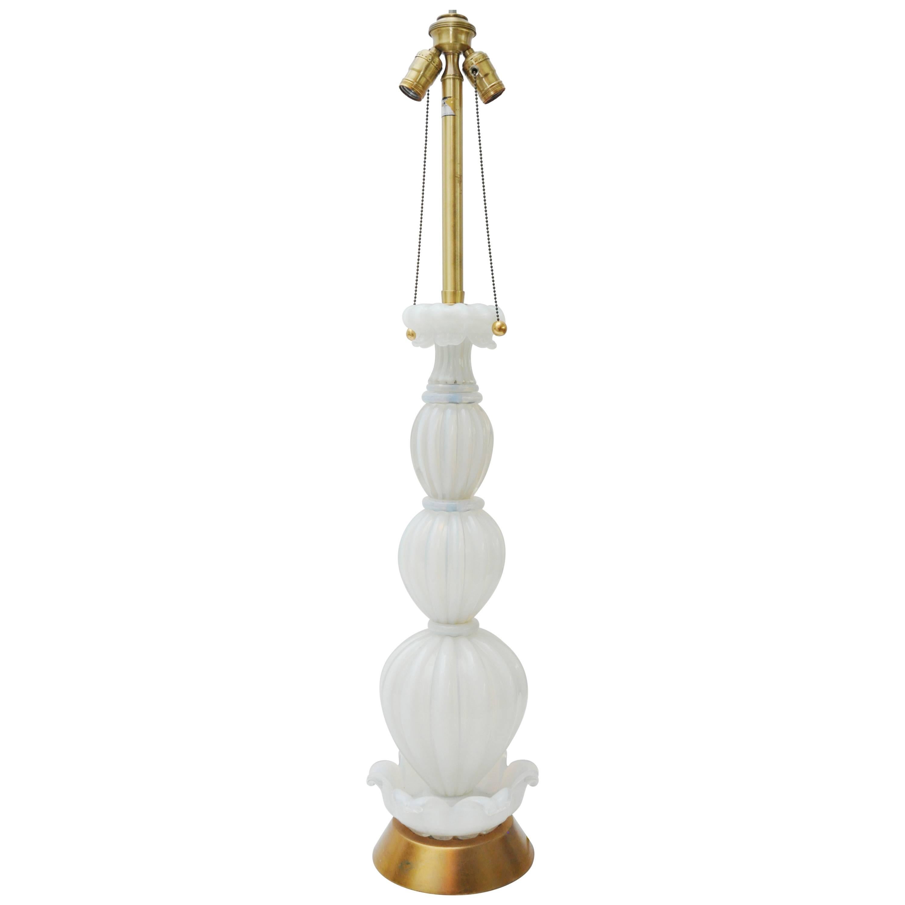 Murano White Glass Lamp For Sale
