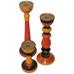 Collection of Three Polychrome Original Painted Candleholders