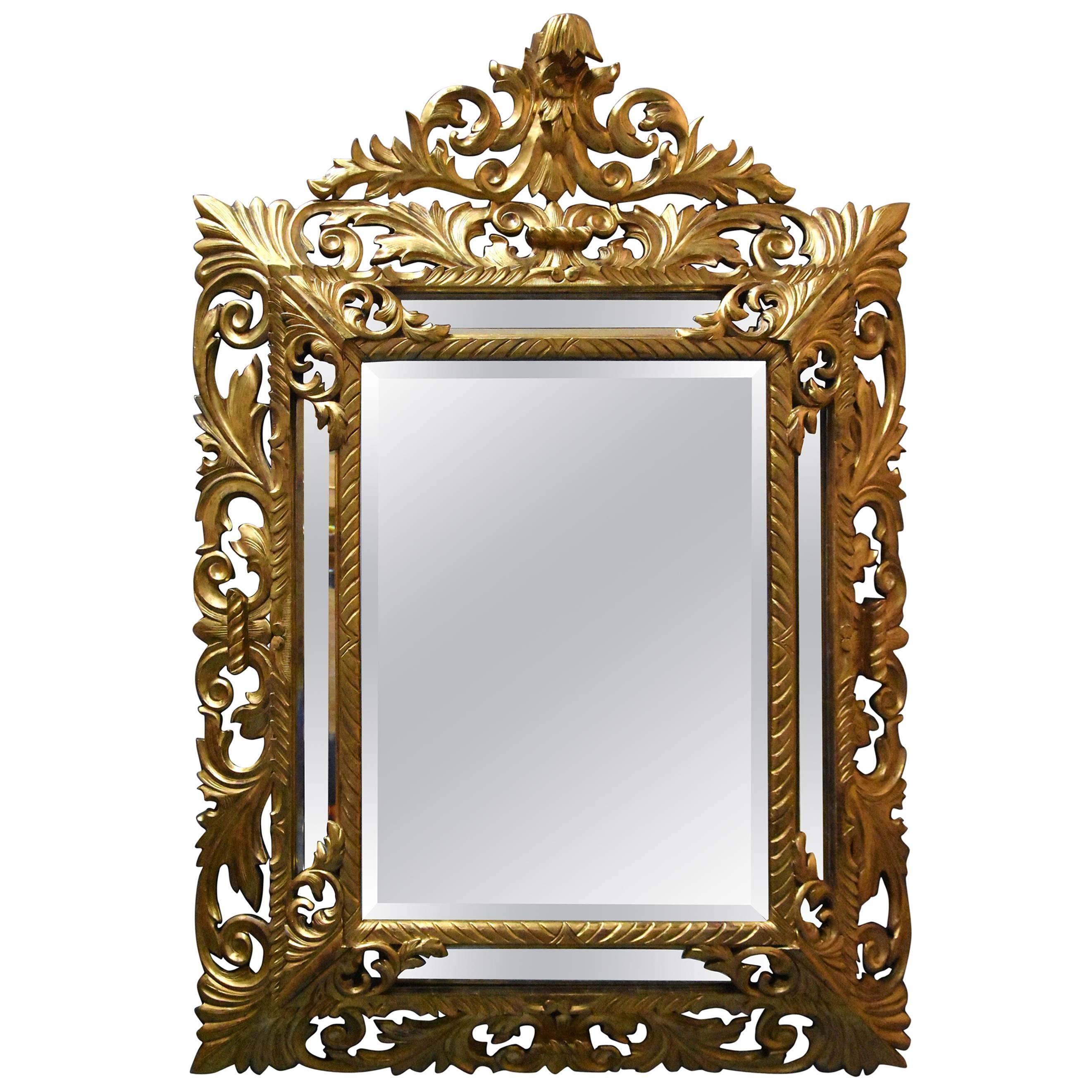 Large 19th Century Italian 'Florentine' Superbly Carved Giltwood Cushion Mirror For Sale