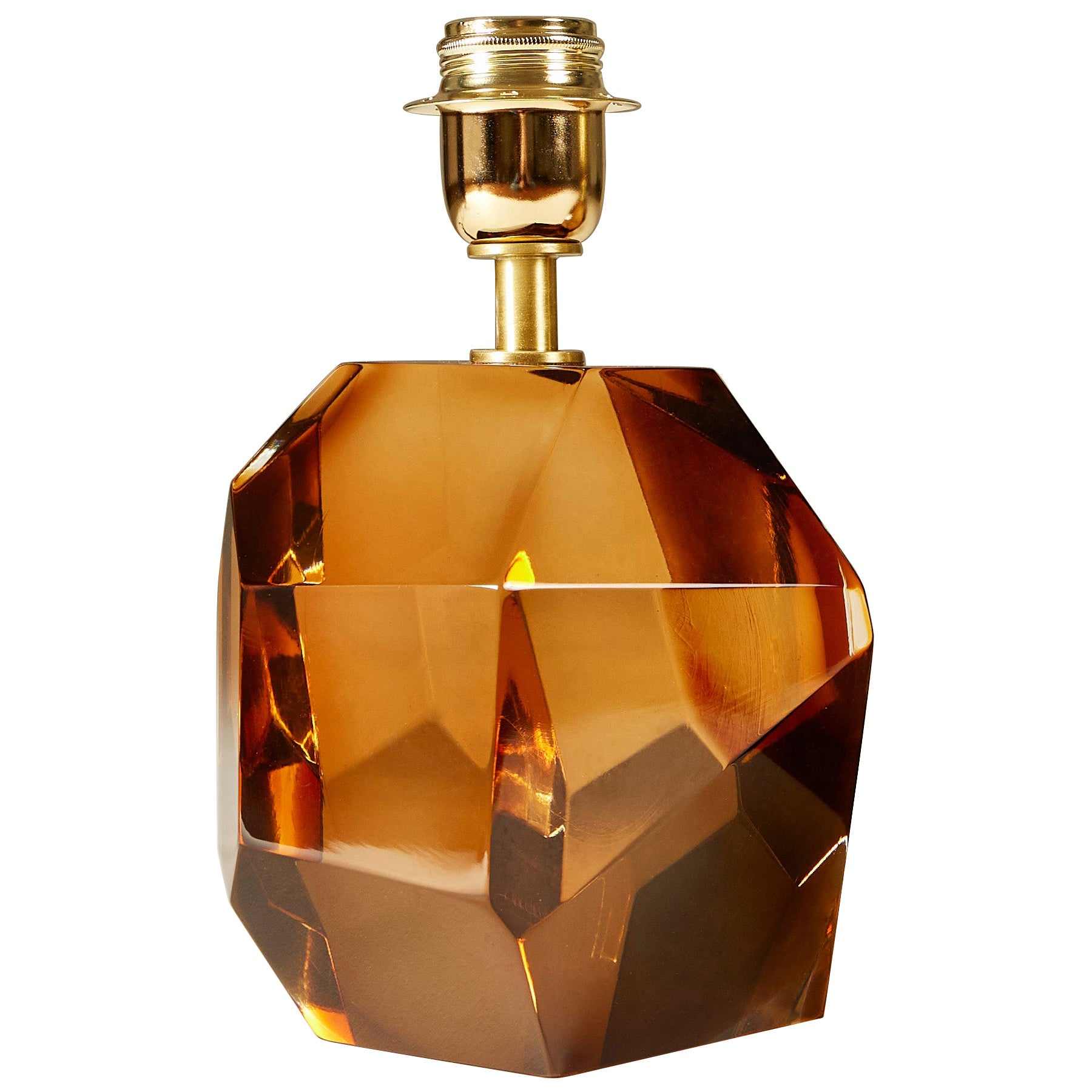 Handcrafted Italian Murano Amber 'Rock' lamp with Brass Fitting