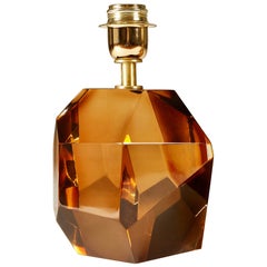 Handcrafted Italian Murano Amber 'Rock' lamp with Brass Fitting