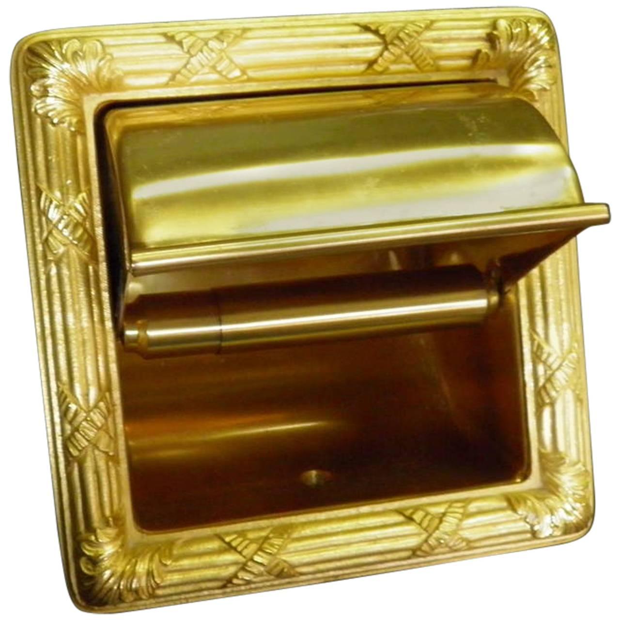 Luxe Sherle Wagner 22-Karat Gold-Plated Recessed Toilet Tissue Holder-Like New For Sale