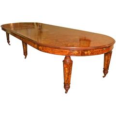 Burr Walnut Marquetry Dining Table and 12 Chairs 2