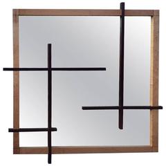 Modernist Style Mirror in Solid Birch and Wenge