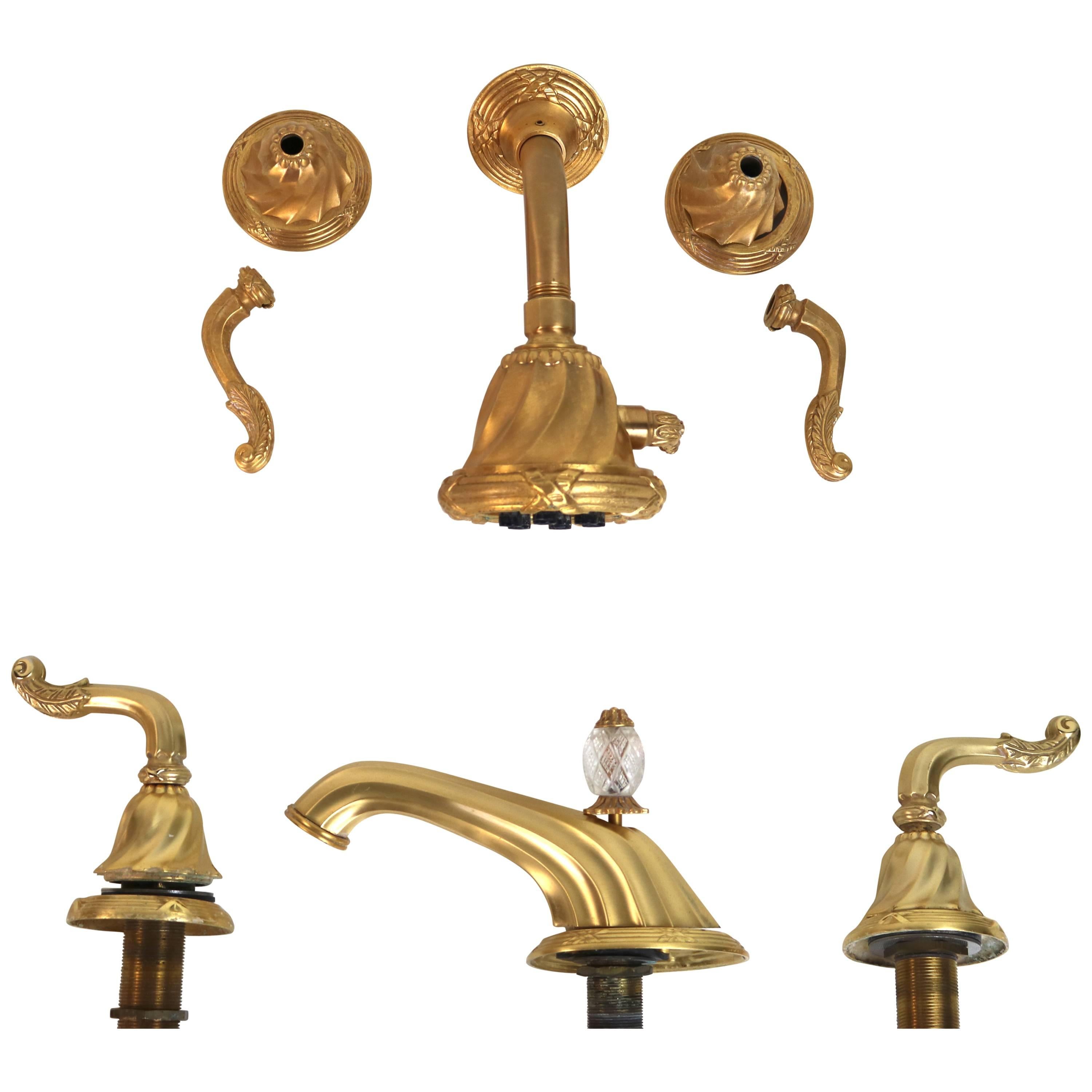 Vintage Luxe Sherle Wagner 22-Karat Gold Shower and Sink  Faucet Set For Sale