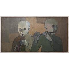Painting of Two Playing Musicians, Signed 5