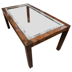 Goatskin Dining Table with Glass Insert by Aldo Tura
