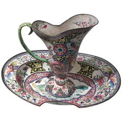 Antique Chinese Canton Enamel Barber's Bowl and Pitcher Set, 18th Century