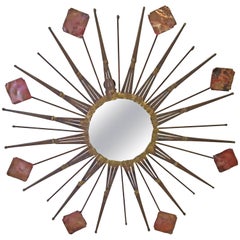 Copper, Iron and Steel Wall Mirror Sculpture and in the Manner of Curtis Jere
