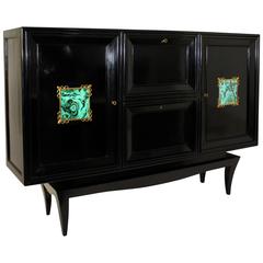 Large Italian Black Lacquered Cabinet