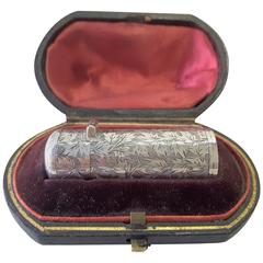 Antique Sterling Silver and Gilt Purse/Pocket Evening Perfume Case in Original Dome Box
