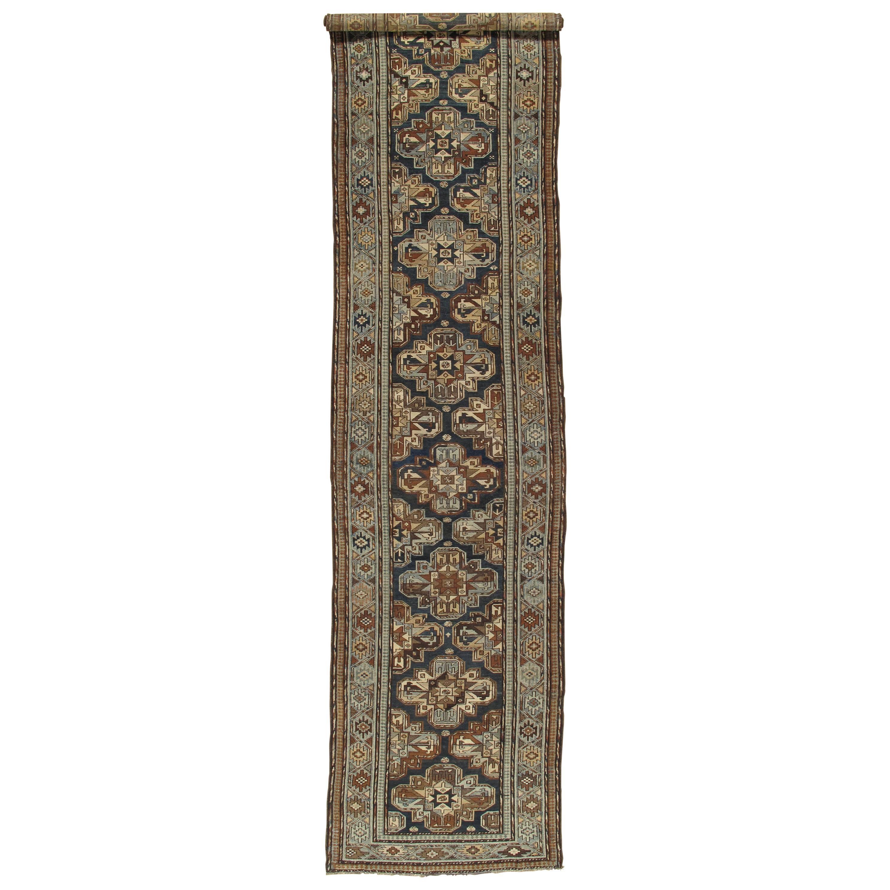 Antique Persian Malayer Runner, Handmade Oriental Rugs, Navy, Light Blue, Brown