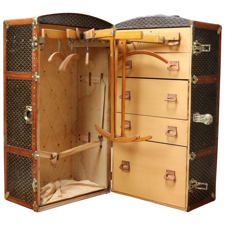 Lot - A large leather steamer trunk wardrobe, Oshkosh Trunks & Luggage