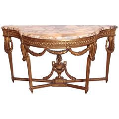 Antique 19th Century Louis XVI Gilt Carved Console with Breche Violette Marble Top