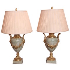 Antique Pair of Beautiful Large 19th Century French Gilt Bronze and Marble Urn Lamps