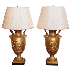 Pair of Large and Impressive Signed Barbedienne Gilt Bronze Urn Lamps