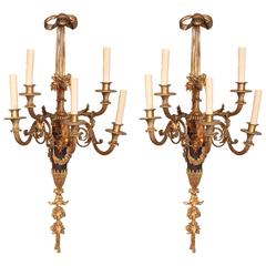 Pair of Very Fine Large 19th Century French Louis XVI Enameled Sconces