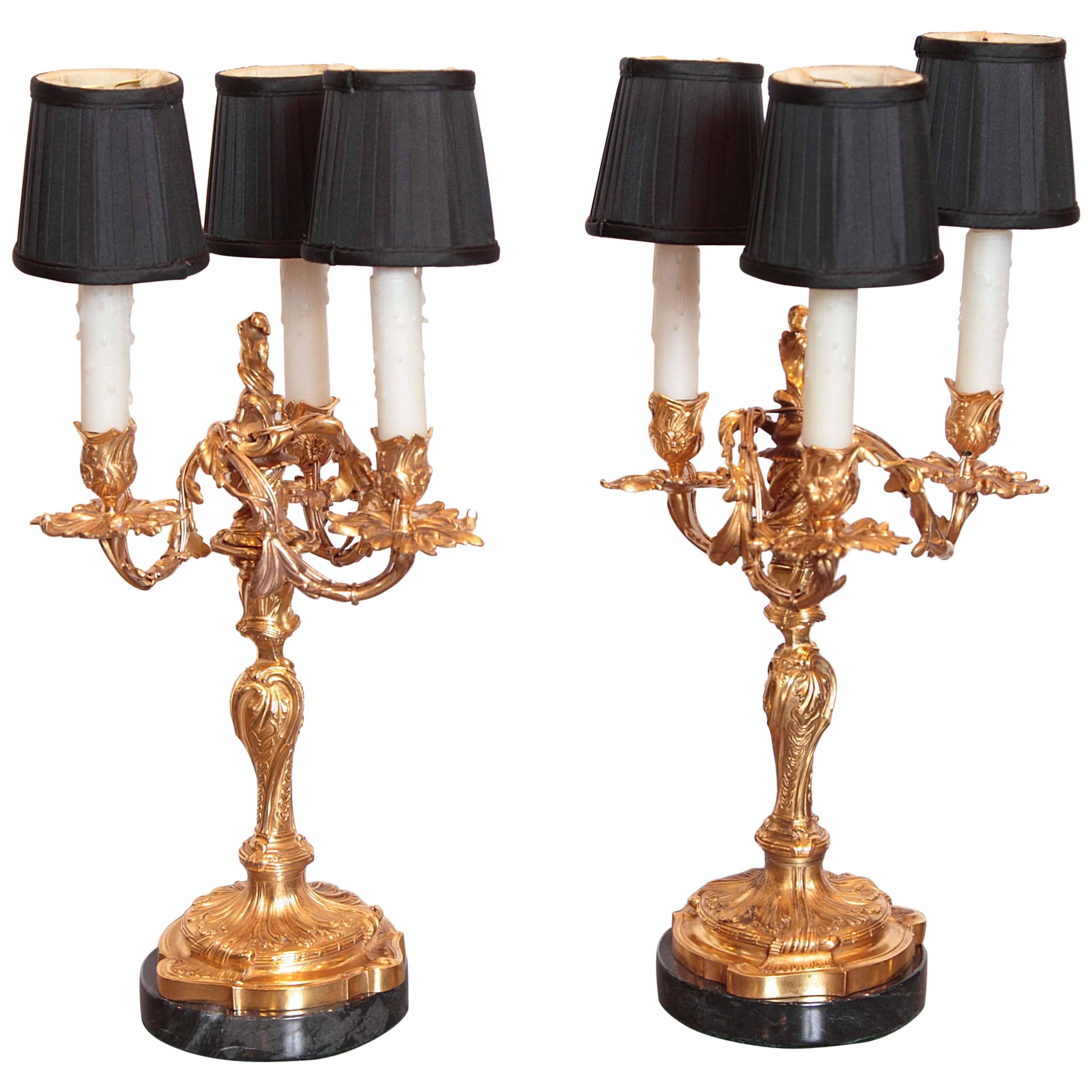Pair of 19th Century Gilt Bronze Candelabra Lamps Signed Henry Dasson, 1882