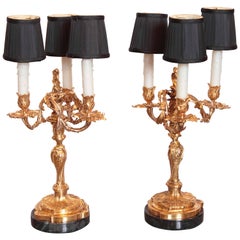 Pair of 19th Century Gilt Bronze Candelabra Lamps Signed Henry Dasson, 1882