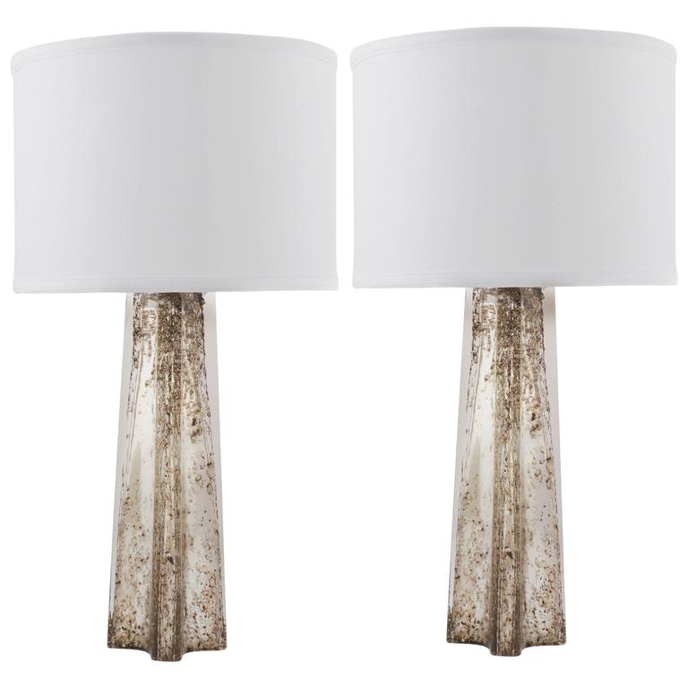 Murano Gray Goso Glass Pair Of Table Lamps For At 1stdibs Pair Of Murano Goso Mercury Glass Table Lamps
