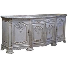 19th Century French Regence Carved Painted Four-Door Buffet with Faux Marble Top 8