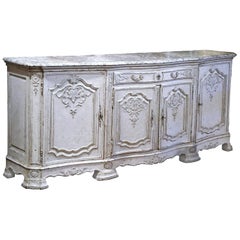 19th Century French Regence Carved Painted Four-Door Buffet with Faux Marble Top