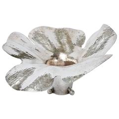 Hand-Hammered Silver Plate Sculptural Lotus Bowl/Vessel/Vase