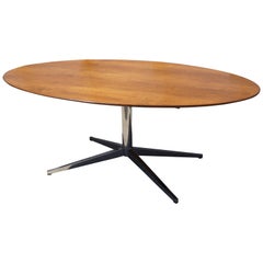 Large Walnut and Chrome Oval Table by Florence Knoll for Knoll