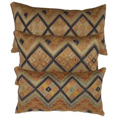 Three Antique Geometric Design Suzani Fragment Pillows