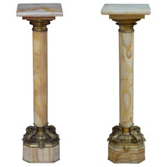 Pair of Antique Marble Columns with Ormolu Collars French Onyx Pedestals