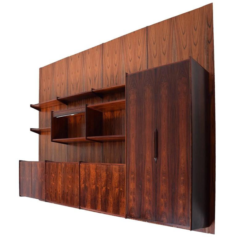 Danish MidCentury Modern Rosewood Wall Unit Four Panels For Sale at