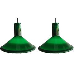 Pair of Danish mid-century pendant lights by Michael Bang, Holmegaard Glass P&T.