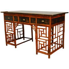 Chinese Lacquered Bamboo Chinoiserie Desk