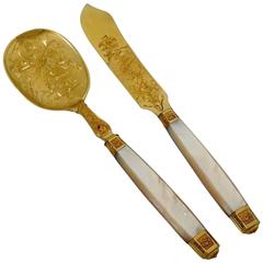 Cardeilhac French Sterling Silver 18-Karat Gold Mother-of-Pearl Ice Cream Set