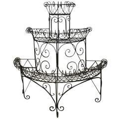 Vintage Black French Wire Demi lune Plant Stand