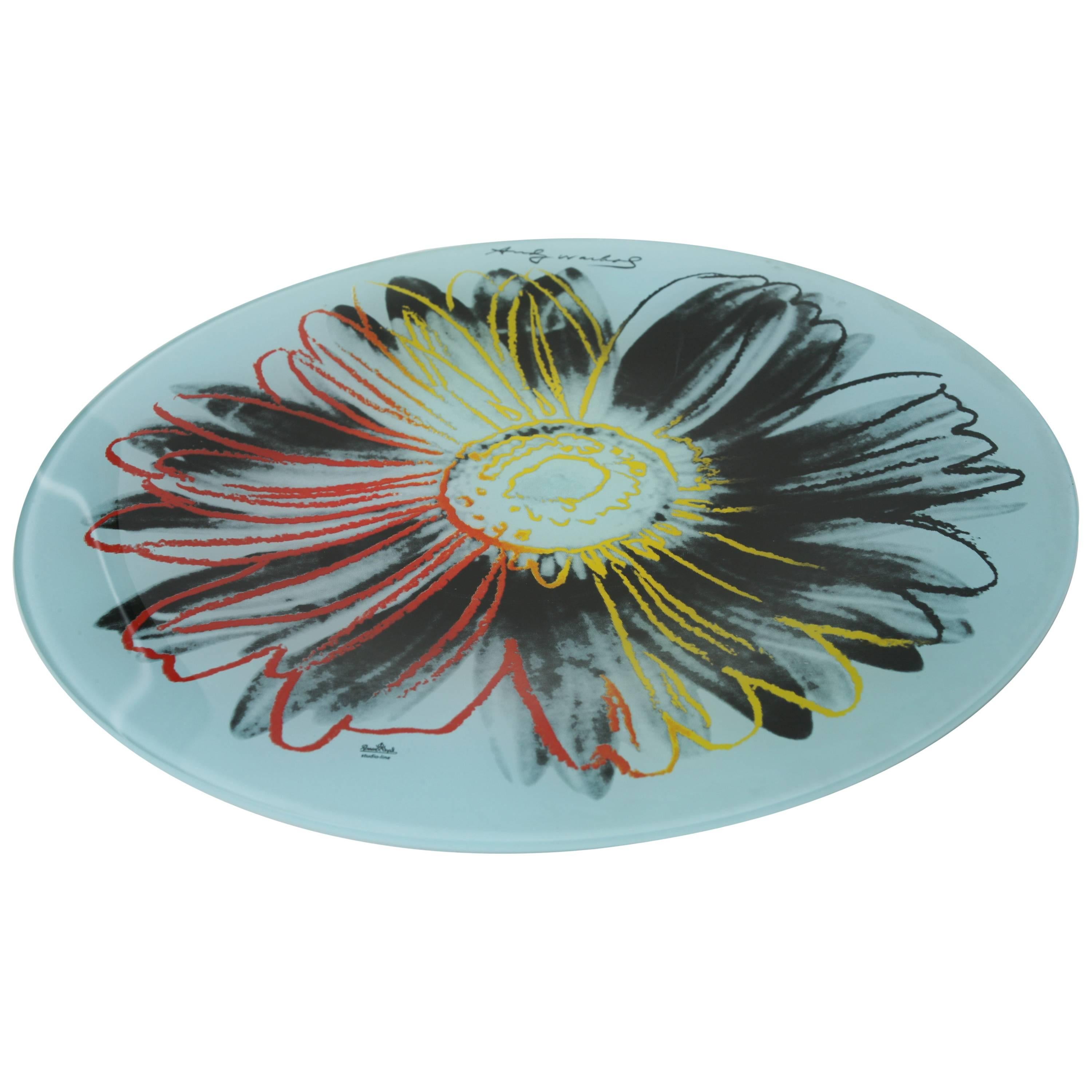 Andy Warhol Glass Painted Flower Plate/ Serving Platter